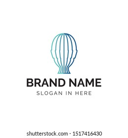 Modern head with slide paper effect with line art style vector logo design