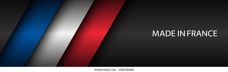 Modern header with French tricolor and grey free space for your text. Made in France. Vector overlap sheets of paper in the look of the French flag