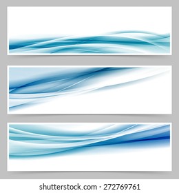 Modern header set with abstract blue wave lines web footer set. Vector illustration