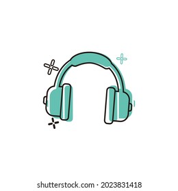 Icono moderno de auriculares con micrófono en estilo cómico. Pictograma de ilustración de dibujos animados vectores de audífonos. Efecto de inicio de concepto de negocio de gadget de audio.