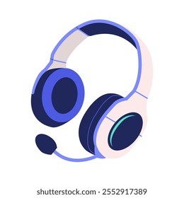 Auriculares modernos Ilustración vectorial aislada. Auriculares de dibujos animados dibujados a mano para escuchar música. Concepto de entretenimiento y accesorios. Parche de moda, insignia, emblema. Para Web y Diseño gráfico móvil