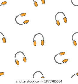 Modern headphones music pattern, Vector doodle illustration.