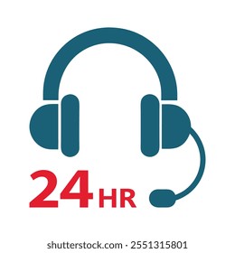 Modern Headset Icon with 24HR Support Design vector illustration.