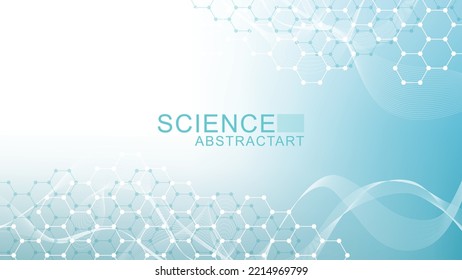 La atención médica moderna tiene un fondo abstracto con líneas, puntos y hexágonos. Concepto de patrón de banner de innovación médica. Flujo de ondas. Ilustración del vector