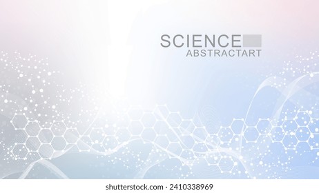 Modern health care abstract background with lines, dots and hexagons. Medical innovation banner template concept. Wave flow. Vector illustration.