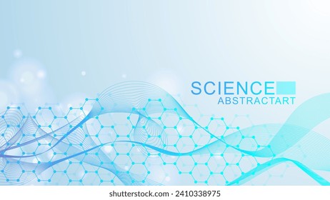 Modern health care abstract background with lines, dots and hexagons. Medical innovation banner template concept. Wave flow. Vector illustration.