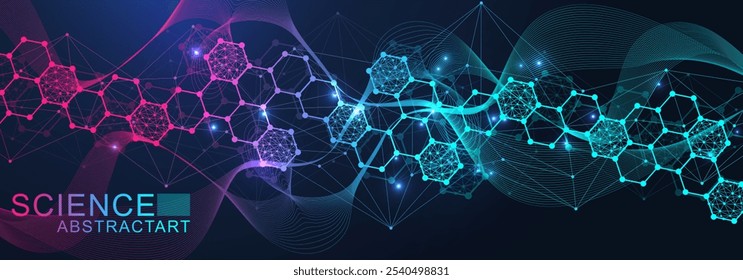 Modern health care abstract background with lines, dots and hexagons. Medical innovation banner template concept. Vector illustration.