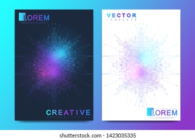 Modern Health care cover template design for a report and medical brochure design, flyer, leaflets for printing presentation. DNA helix, DNA strand, molecule or atom, neurons. Vector illustration.