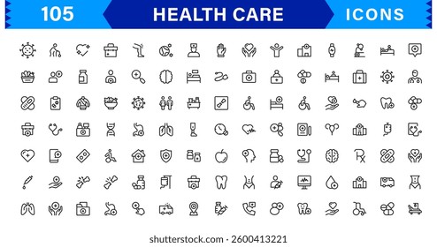 Modern Health Care Icon Pack. Clean and Minimal Medical Vector Illustrations Symbols for Design Projects