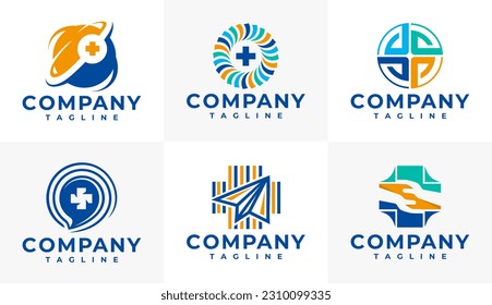 Modern health care logo design template set. Bundle of medical cross logo brand.
