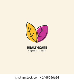 Modern health care logo with two leaf combinations logo vector template