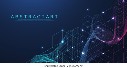 Atención de salud moderna o diseño de antecedentes médicos. Concepto de innovación en la atención de la salud. Banner web de encabezado horizontal. Resumen del fondo geométrico con formas hexagonales para medicina, ciencia, química.