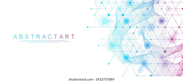 Modern health care or medical background design. Health care innovation concept. Horizontal header web banner. Abstract geometric background with hexagon shapes for medicine, science, chemistry.