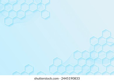 Modern health care or medical background design. Health care innovation concept. Horizontal header web banner. Abstract geometric background with hexagon shapes for medicine, science, chemistry.