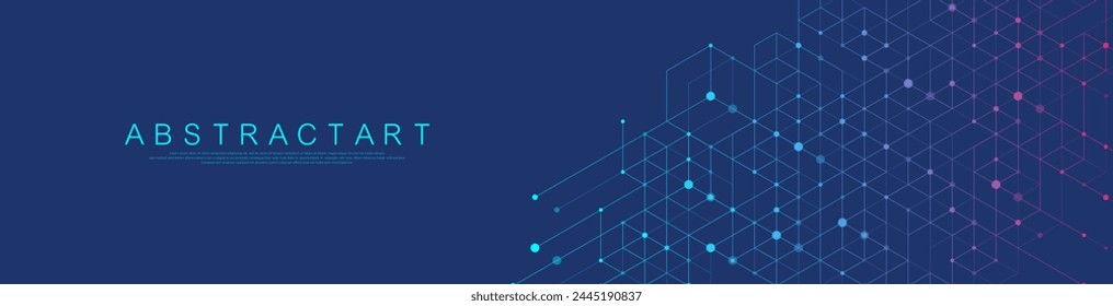 Modern health care or medical background design. Health care innovation concept. Horizontal header web banner. Abstract geometric background with hexagon shapes for medicine, science, chemistry.