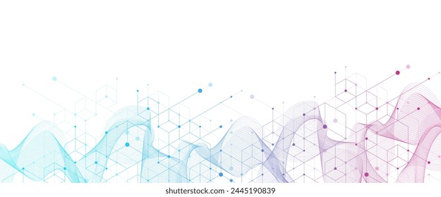 Modern health care or medical background design. Health care innovation concept. Horizontal header web banner. Abstract geometric background with hexagon shapes for medicine, science, chemistry.