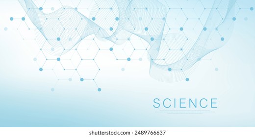 Modern health care or medical background design. Health care innovation concept. Horizontal header web banner. Abstract geometric background with hexagon shapes for medicine, science, chemistry