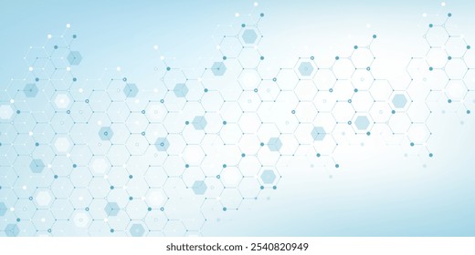 Cuidado de la salud moderno o diseño de fondo médico. Concepto de innovación sanitaria. Anuncio de Web de cabezal Horizontal. Fondo geométrico Abstractas con Formas hexagonales para medicina, ciencia, química