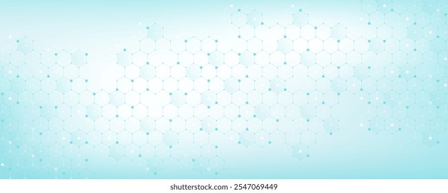 Modern health care or medical background design. Health care innovation concept. Horizontal header web banner. Abstract geometric background with hexagon shapes for medicine, science, chemistry