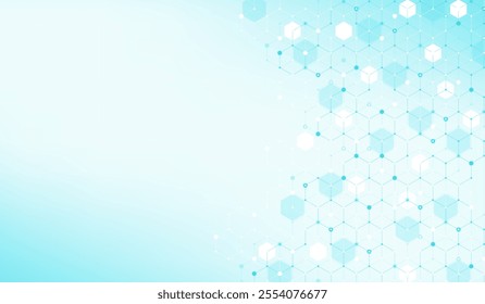 Modern health care or medical background design. Health care innovation concept. Horizontal header web banner. Abstract geometric background with hexagon shapes for medicine, science, chemistry