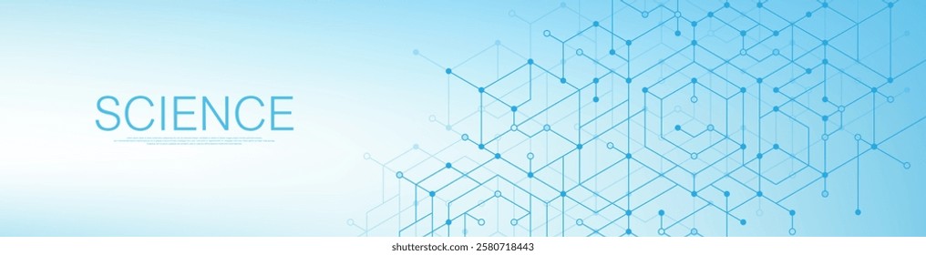 Modern health care or medical background design. Health care innovation concept. Horizontal header web banner. Abstract geometric background with hexagon shapes for medicine, science, chemistry
