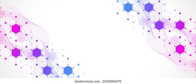 Modern health care or medical background design. Health care innovation concept. Horizontal header web banner. Abstract geometric background with hexagon shapes for medicine, science, chemistry
