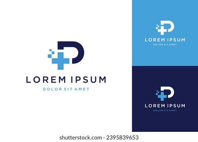 modern health design logo or monogram or initial letter P with plus and pixel