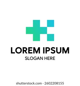 Modern Health Logo with Plus Symbol and Geometric Letter K