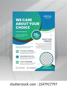 Modern Healthcare Flyer, Poster, A4 size Cover template design used for medical report, leaflets for printing and presentation vector
