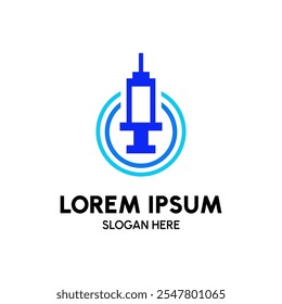 Logotipo moderno da área de saúde com ícone de seringa