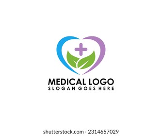 Modern Healthcare Medical Logo. Blue and Green Geometric Linear Rounded Cross Sign Health Icon Infinity Style isolated on Dark Background. Flat Vector Logo Design Template Element.