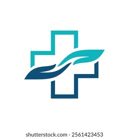 Modern Healthcare Medical Logo. Blue and Green Geometric Cross Sign Health Icon. Flat Vector Logo Design Template Element.