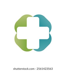 Modern Healthcare Medical Logo. Blue and Green Geometric Cross Sign Health Icon. Flat Vector Logo Design Template Element.