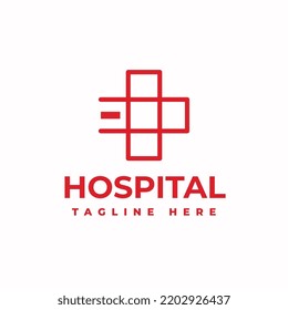 Modern Healthcare Medical Logo. White and Red Geometric Linear Rounded Cross Sign Health Icon Infinity Style isolated on Dark Background. Flat Vector Logo Design Template Element.