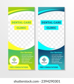 Modern healthcare and medical roll up design for hospital doctor clinic dental. standing banner template decoration for exhibition, printing, presentation, elegant layout. gradient background