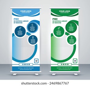 Modern healthcare and medical roll up design for hospital doctor clinic dental. standing banner template decoration