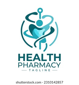 Modern healthcare pharmacy logo design. Simple digital human health logo brand.