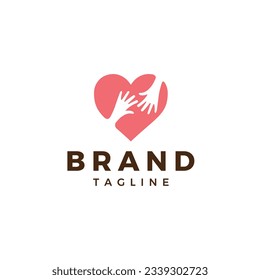 Modern heart and hand logo design for helping kids, help, foundation, charity and more.