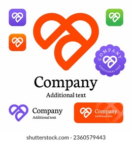 Modern Heart Logo Love Identity Brand and Red Icon Symbol Concept Set Template