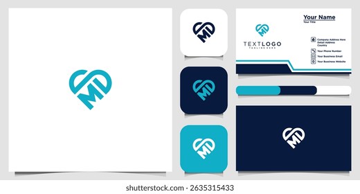 Modern heart logo template with card and app icon design for brand identity