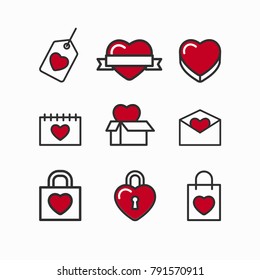 Modern heart outline style icon collection. Premium set of love icons. Idea for valentines day, wedding, anniversary. Vector illustration.