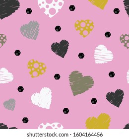 modern heart seamless pattern. Hand drawn illustration vector. Hand drawn doodle seamless pattern with hearts. Design elements for Valentine's day.