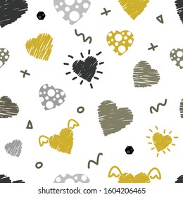 modern heart seamless pattern. Hand drawn illustration vector. Hand drawn doodle seamless pattern with hearts. Design elements for Valentine's day.