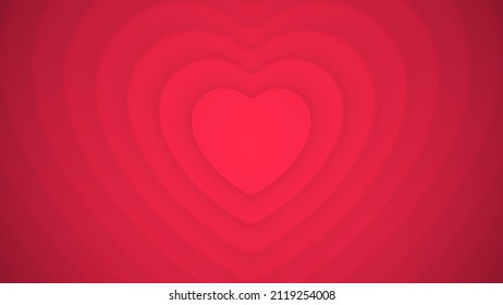 Modern Heart Shape 3D Layered Crimson Abstract Blurred Background. Happy Valentine's Day Classy Wide Wallpaper. Hearts Rendered Structure. Love And Health Symbol Conceptual Abstraction. Minimalist Art