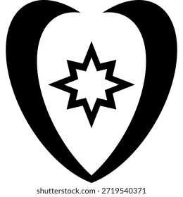 Moderno escudo del corazón con estrella de brújula de ocho puntas