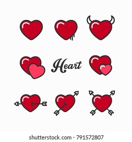 Modern heart style icon set. Premium set of love icons. Idea for valentines day, wedding, anniversary, celebration. Vector illustration.