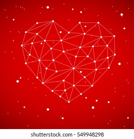 Modern heart vector illustration made from triangles - lovely network polygon image