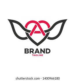 Modern heart and wings logo