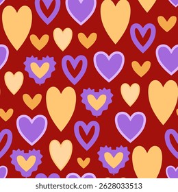 Modern hearts in seamless pattern on red background