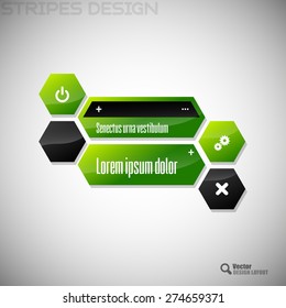 Modern heaxon layout. Vector user interface with black and green design elements.